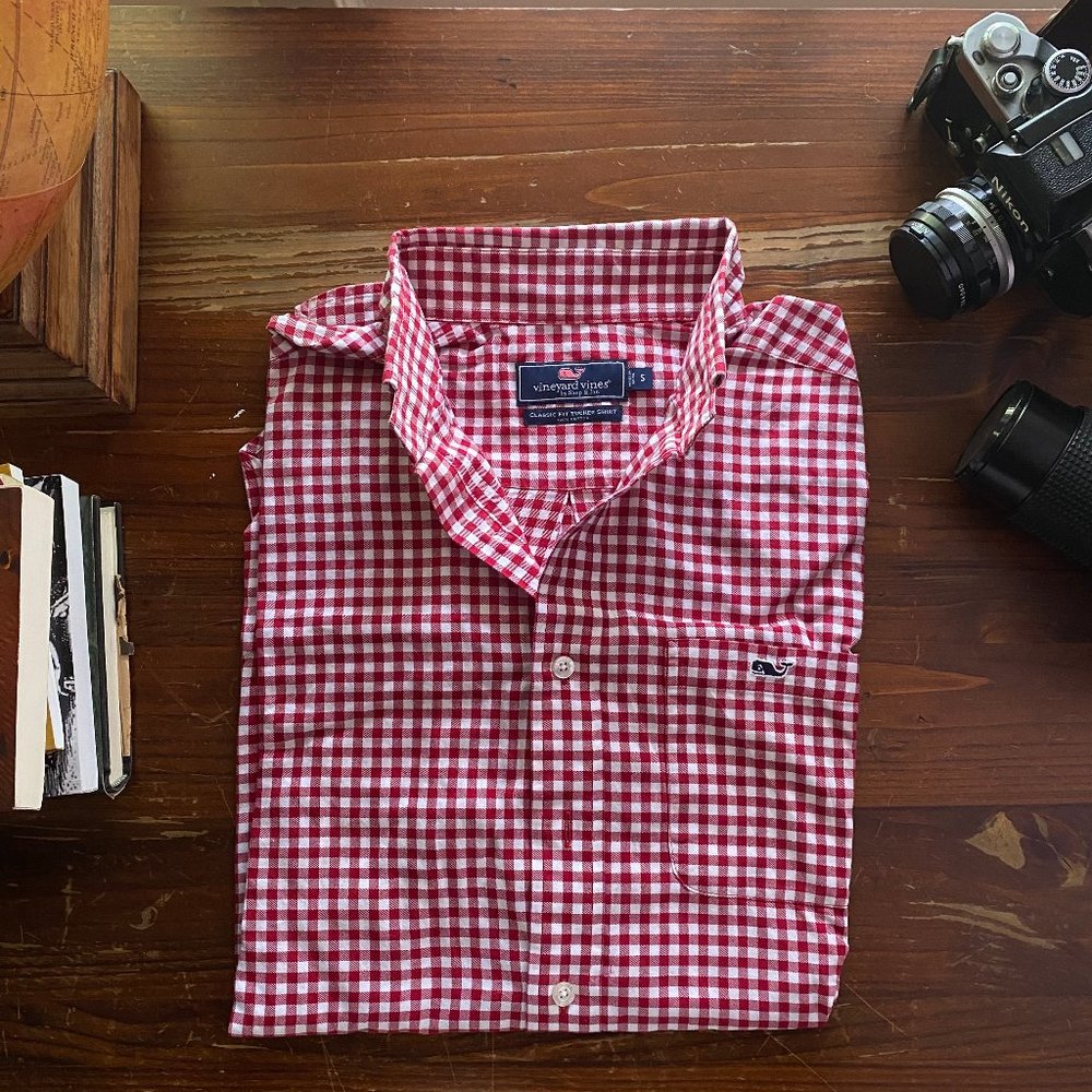 Vineyard Vines Red and White Checked Button Down
